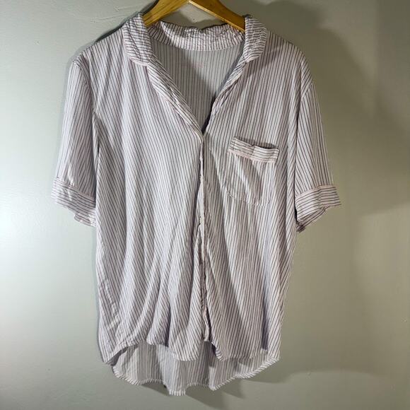 Victoria's Secret Soft Pajama Set M Pink Stripe Short Sleeve Button Down Shorts - Picture 1 of 7